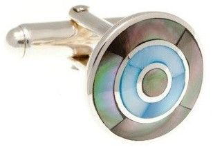 Elegantní stříbrné manžetové knoflíčky osazené šedou a modrou perletí v kulatém tvaru