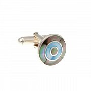 Elegantní stříbrné manžetové knoflíčky osazené šedou a modrou perletí v kulatém tvaru