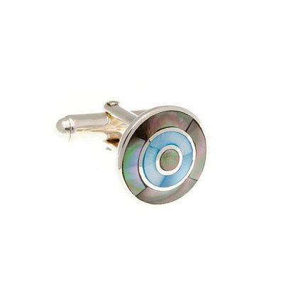 Elegantní stříbrné manžetové knoflíčky osazené šedou a modrou perletí v kulatém tvaru