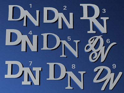 Stříbrné manžetové knoflíčky s monogramem DN č. 13 vyrobené na zakázku podle grafického návrhu