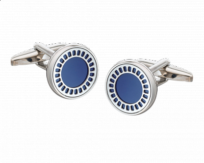 Modré manžetové knoflíčky s výplní z umělého laspisu a vzhledem filmové cívky