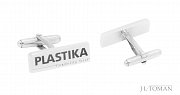 Stříbrné manžetové knoflíčky s firemním logem Plastika vyrobené na zakázku