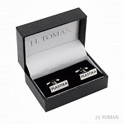 Stříbrné manžetové knoflíčky s firemním logem Plastika vyrobené na zakázku