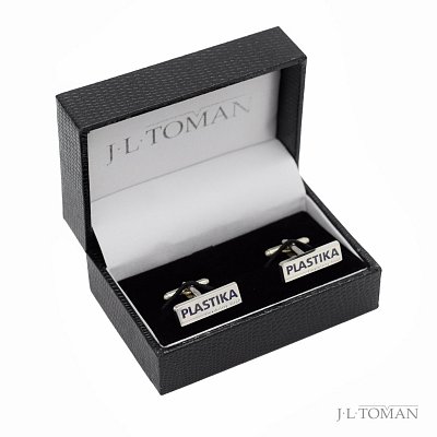 Stříbrné manžetové knoflíčky s firemním logem Plastika vyrobené na zakázku