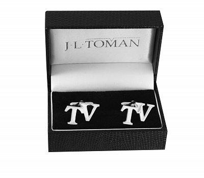 Stříbrné manžetové knoflíčky s monogramem TV vyrobené na zakázku