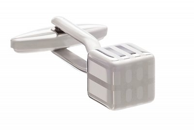 Stříbrné manžetové knoflíčky ve tvaru abstraktní kostky s pruhy
